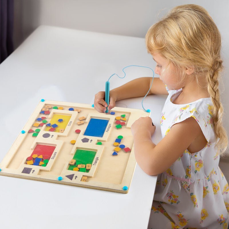 Montessori Toy For Toddlers Wooden Puzzle Magnet Board Shape & Color Matching