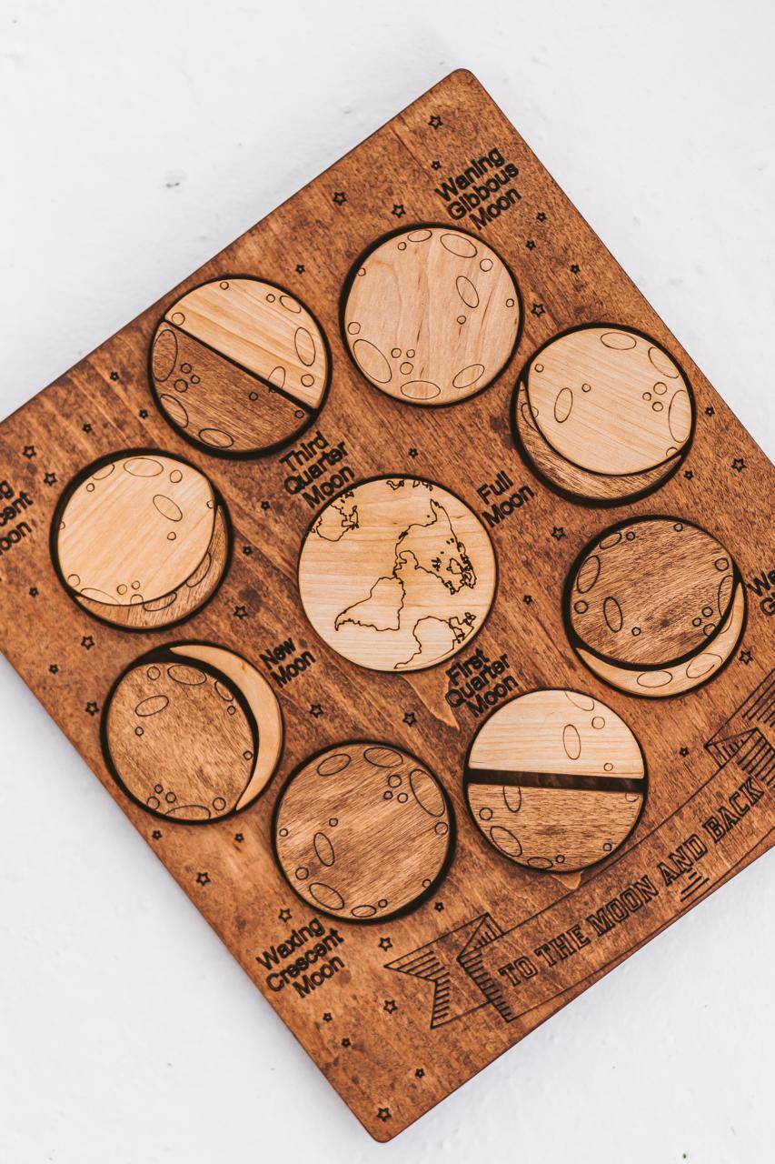 Moon phases puzzle, Wooden educational toy, home school materials wood kids gift