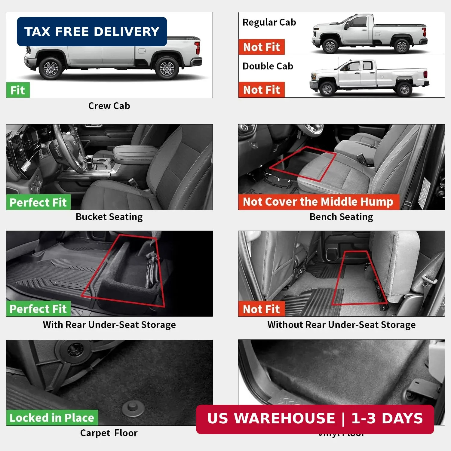 LASFIT Floor Mats 2019-2026 for Chevy Silverado/GMC Sierra 1500, 2020-2026 for 2