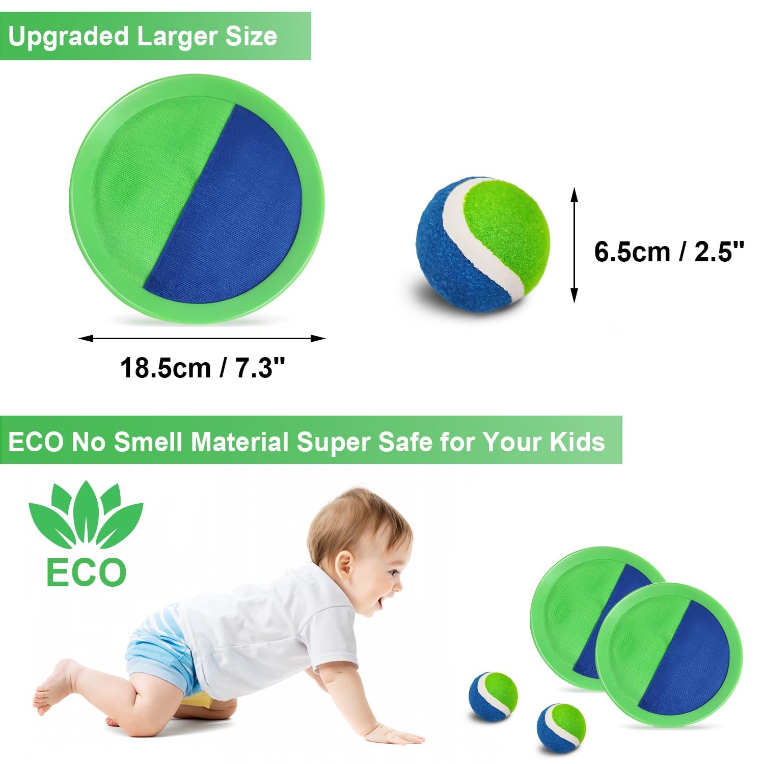 Jalunth Ball Catch Set Game Paddle – Beach Toys Medium, Green+pink 4 Pack