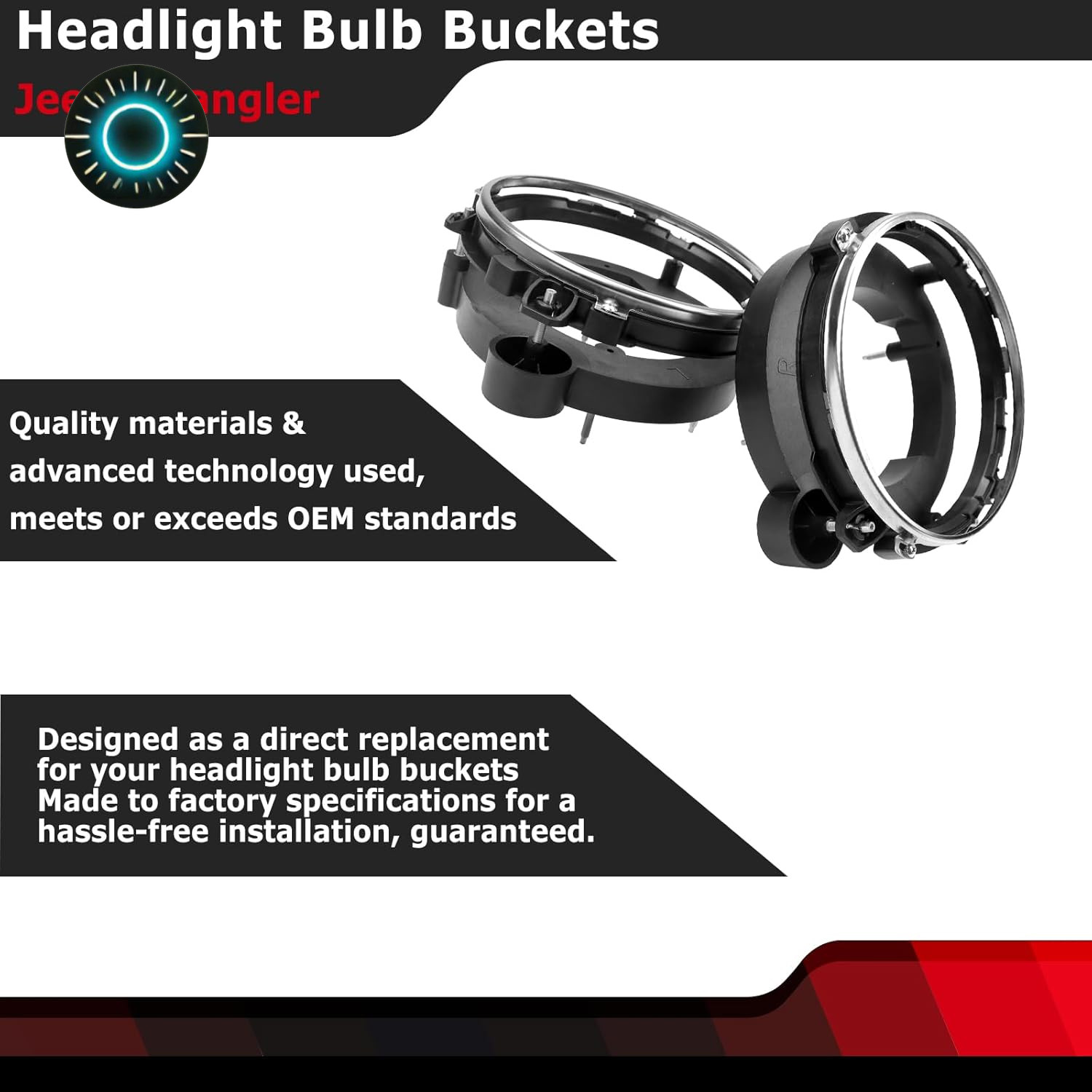 LH & RH Headlight Bulb Brackets Buckets Kit for Jeep Wrangler 1997-2006 (Left &