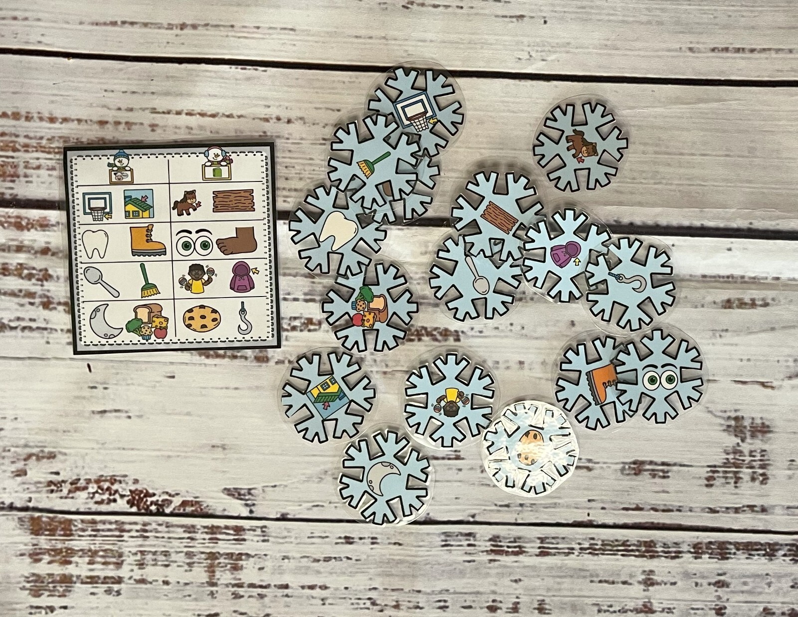 Falling Snowflakes File Folder Game Variant Vowels OO Phonics Literacy Center