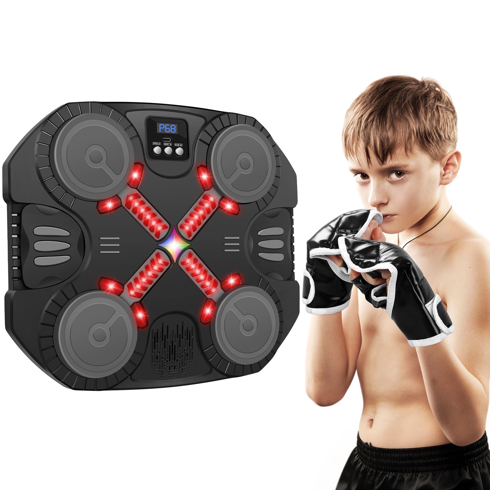 Music Boxing Machine Sport Toys for Kids,Wall Mounted Medium, Black S