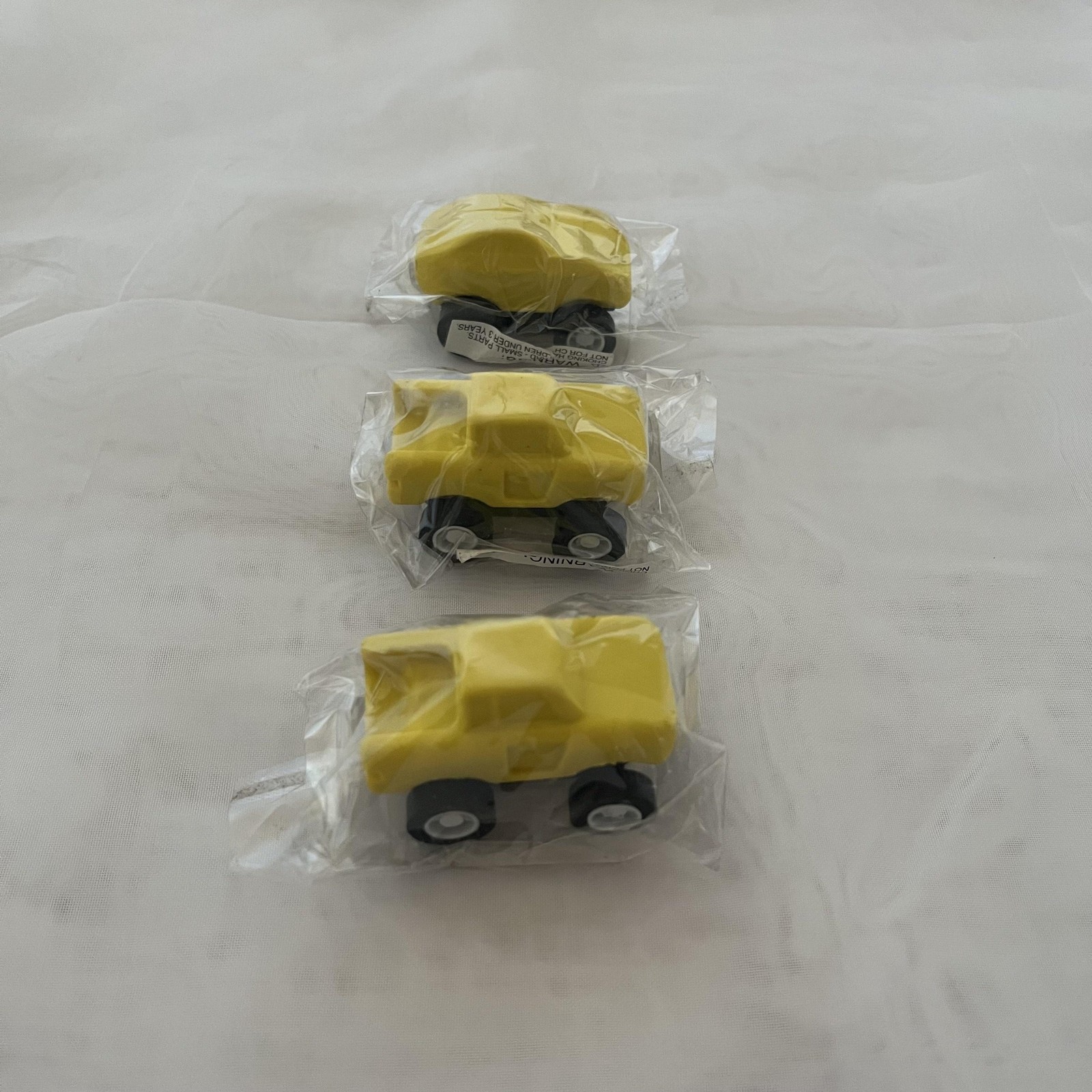 Lot of 3 Vintage Yellow Race Car Shaped Novelty Erasers New Party Kid School Set
