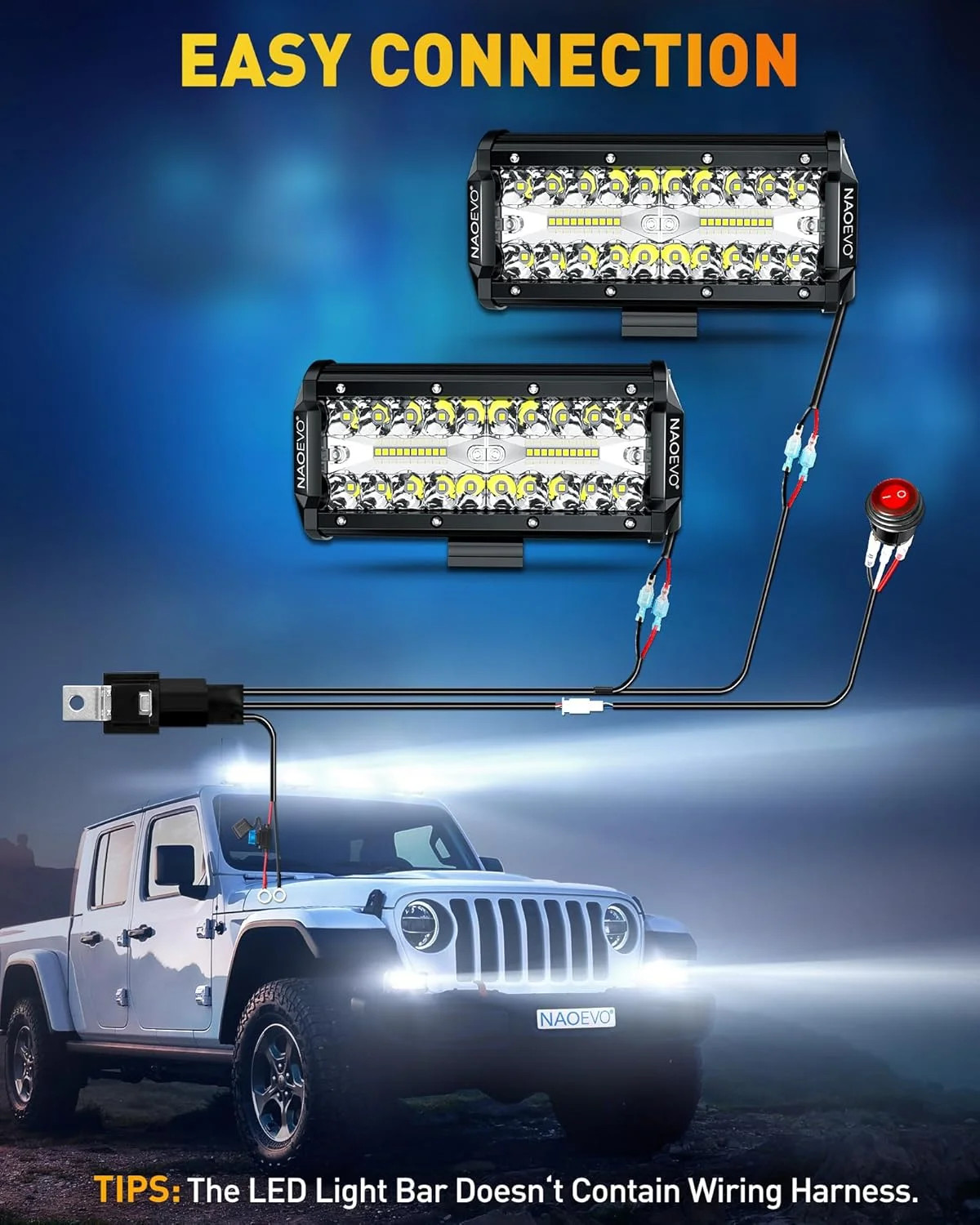 NAOEVO 7 Inch LED Light Bar, 240W 24,000LM LED Pods/Off Road/Fog/Driving Lights