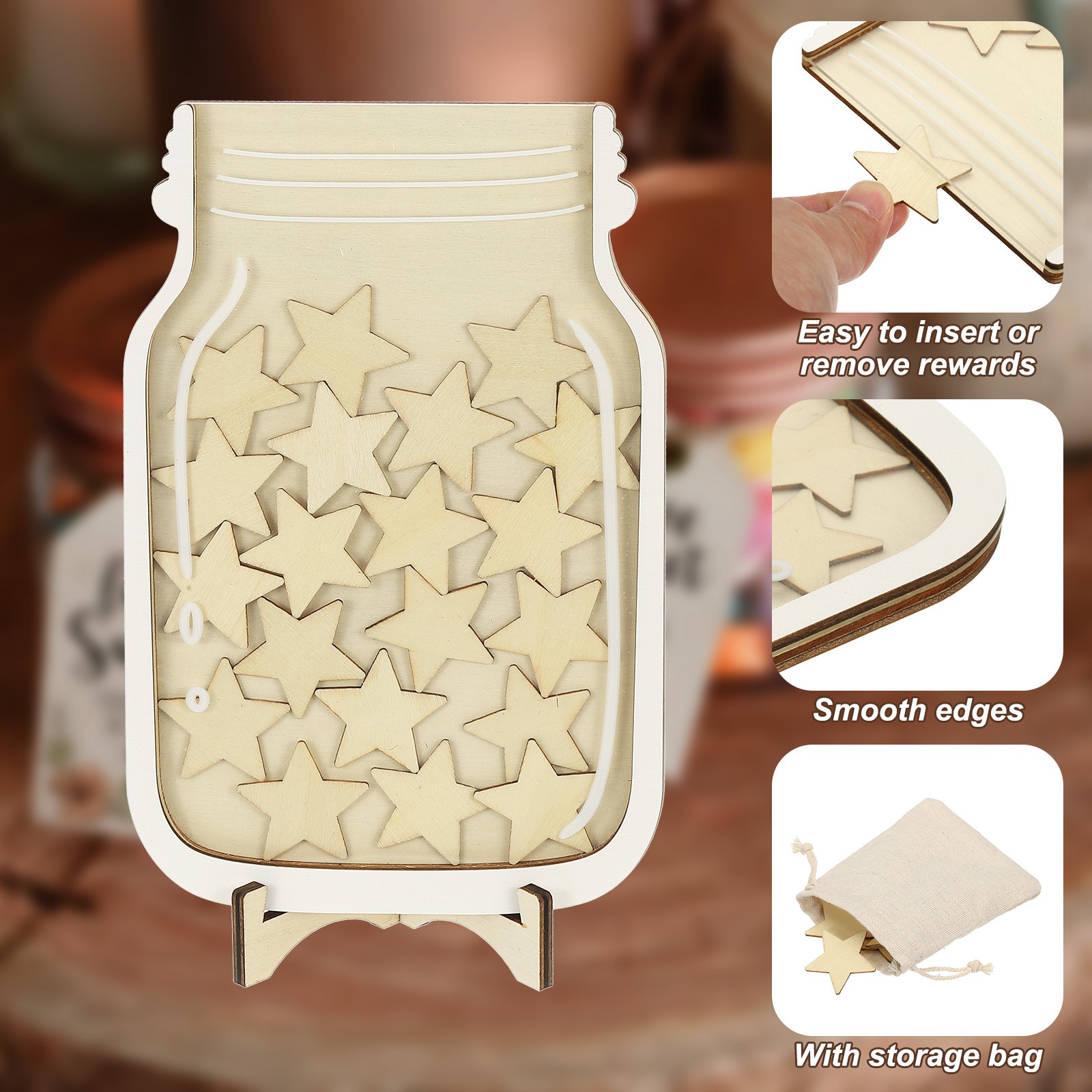 2 Pack Reward Jar Star Jar Reward Chart for , Wood Color