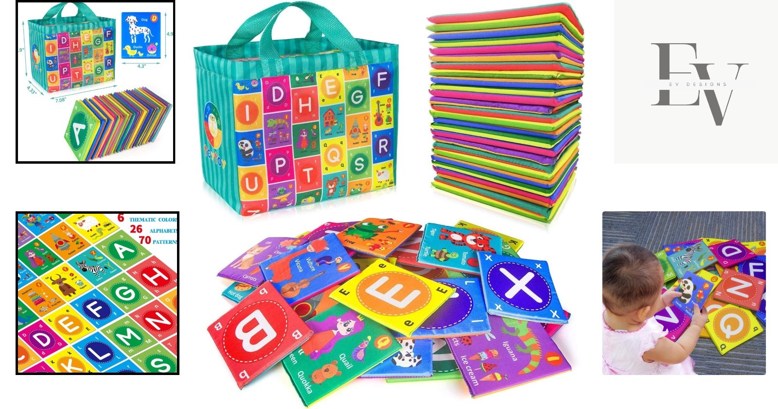 Non-Toxic Fabric Alphabet Cards for Babies – Interactive Learning Set of 26