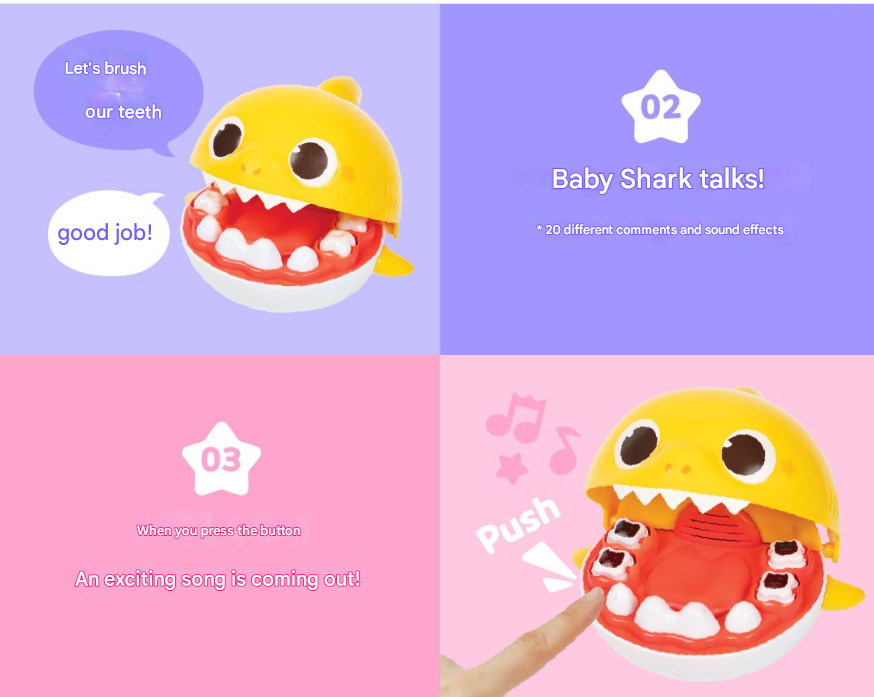 Pinkfong Baby Shark Kid Learning Brushing Teeth Oral Hygiene Toy Talking Singing
