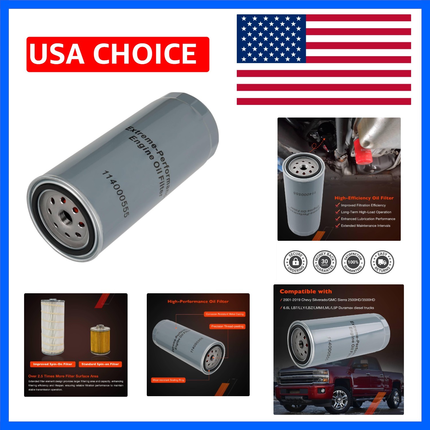 6.6 Duramax Oil Filter 5 Micron Compatible with 2001-2019 Chevy Silverado/GMC…