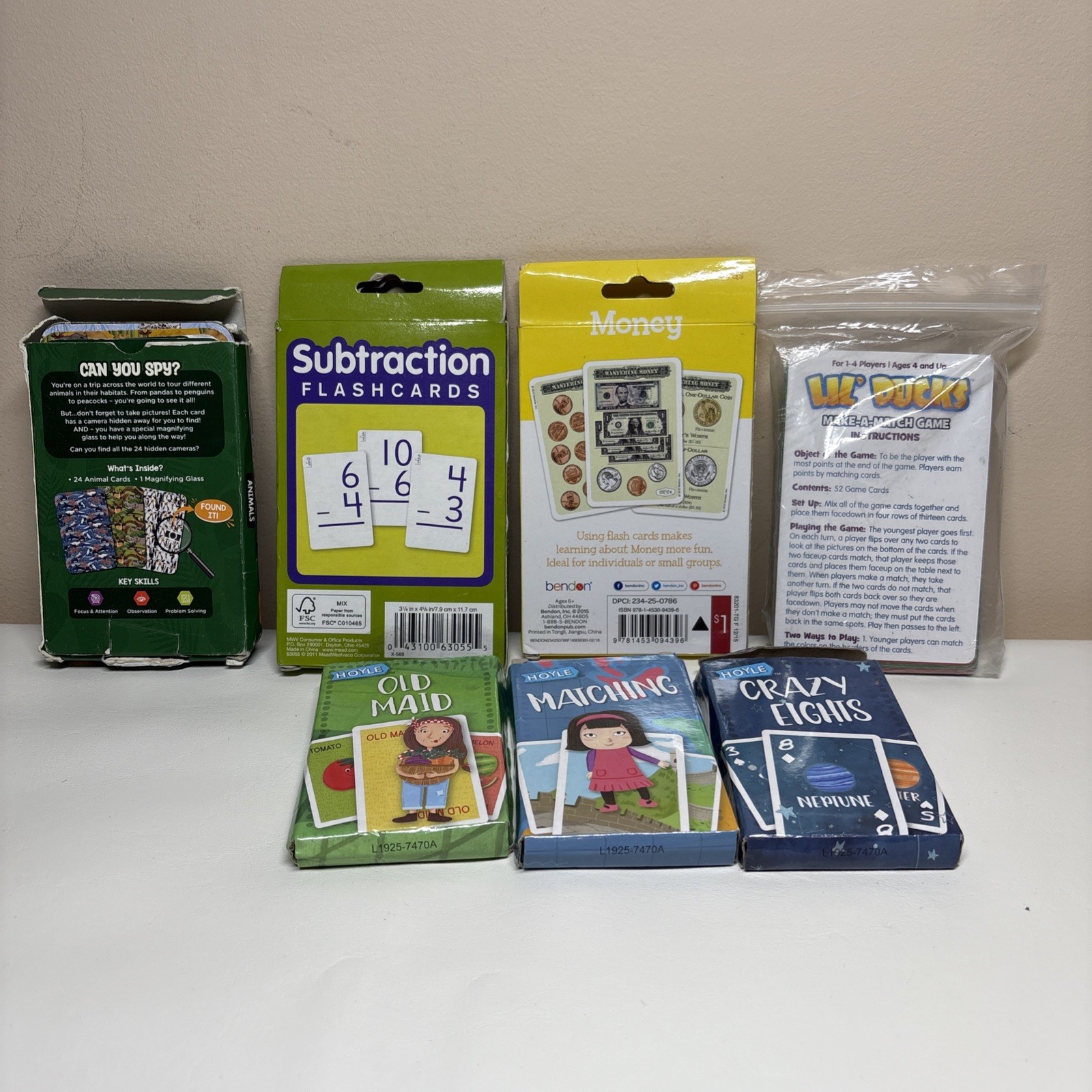 Lot Of 7 Kids Educational Flashcards & Game -Sight Words, Animals & Puzzle Cards