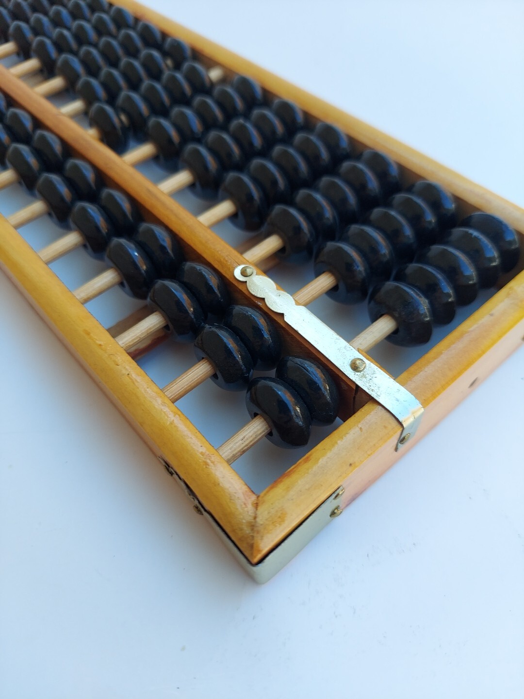 Vintage Abacus 13 Column Wood Calculator 7 Bead Rows 9½ X 4″ Metal Corners