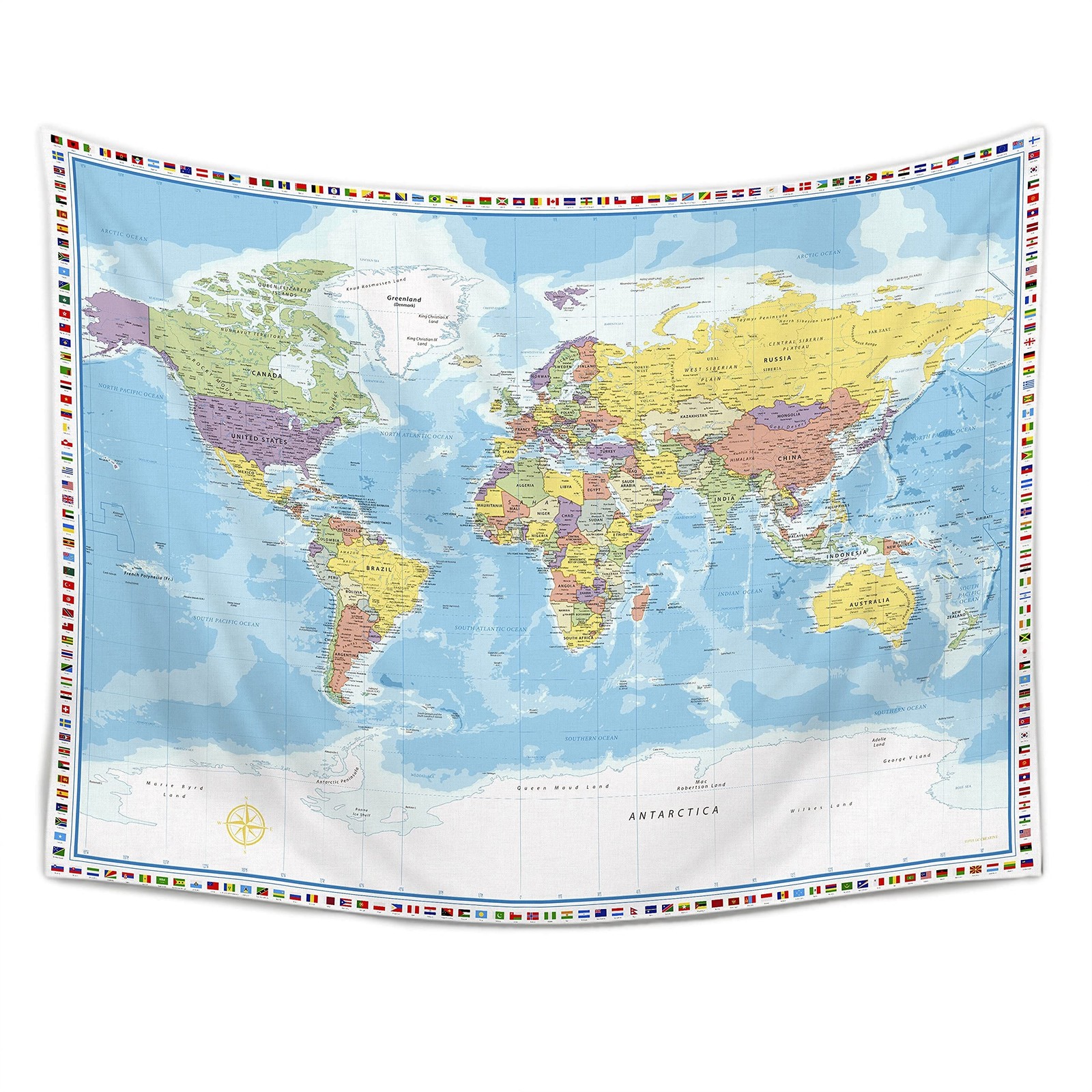 Large World Map Tapestry Wall Hanging For Kids Educational With Country Flags…