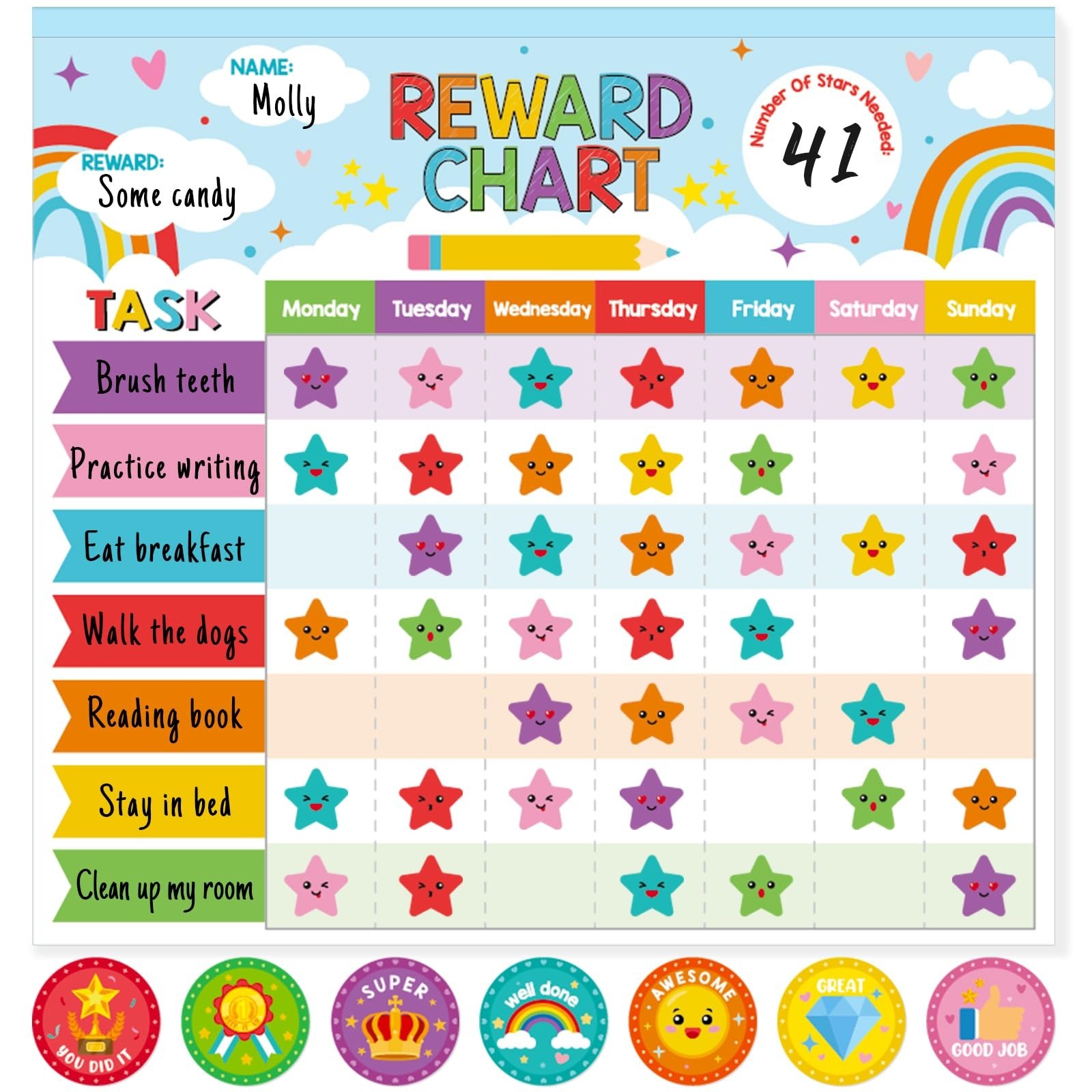 Magnetic Reward Chart for Kids – 26 Rainbow Chore Charts & 1960 Stickers – Devel
