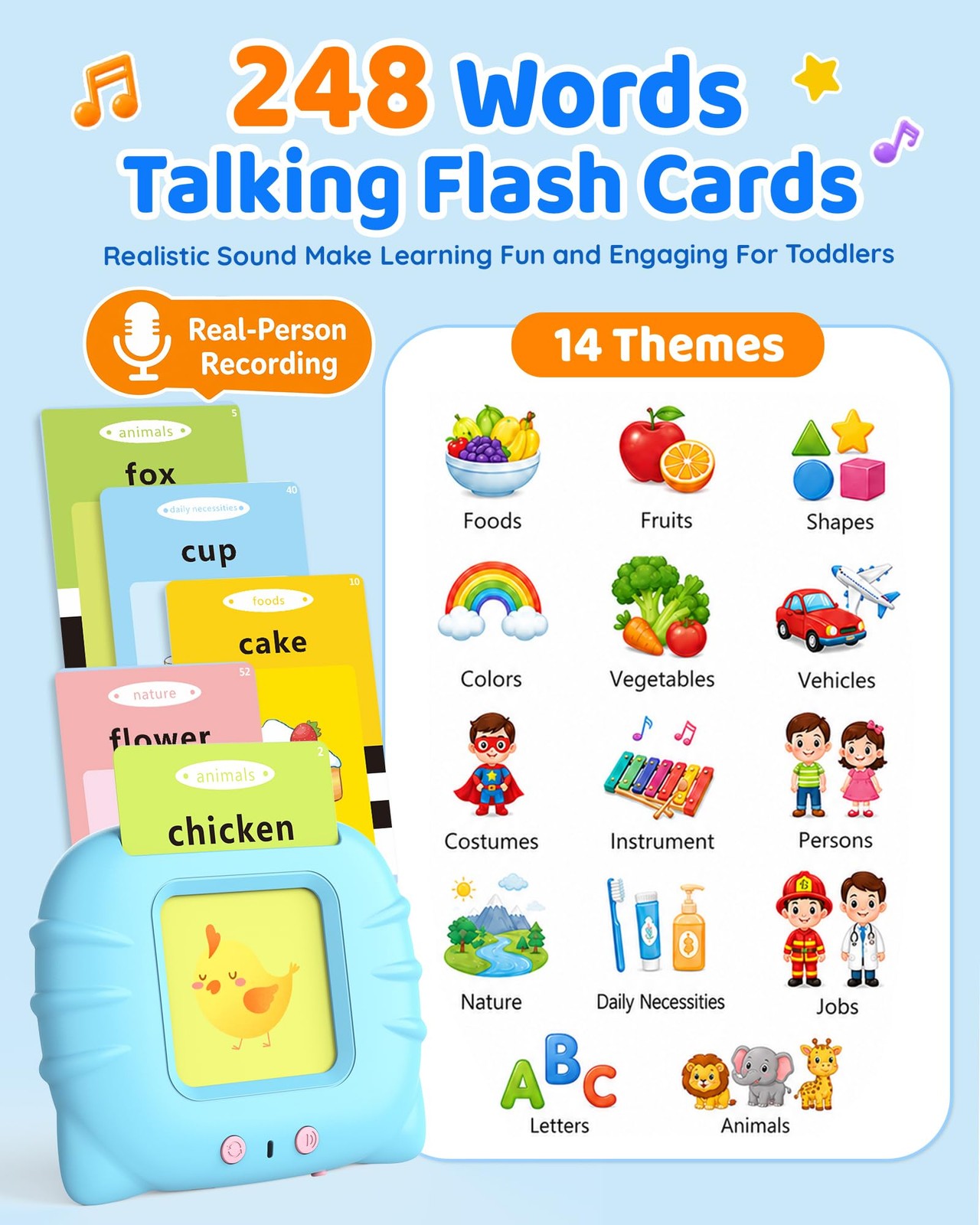 Aullsaty Talking Flash Cards for Toddlers 1-3, Upgraded 248 Medium, Blue