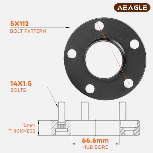 15mm Hubcentric 5×112 Wheel Spacers Thread 14×1.5 Hub Bore 66.6mm for