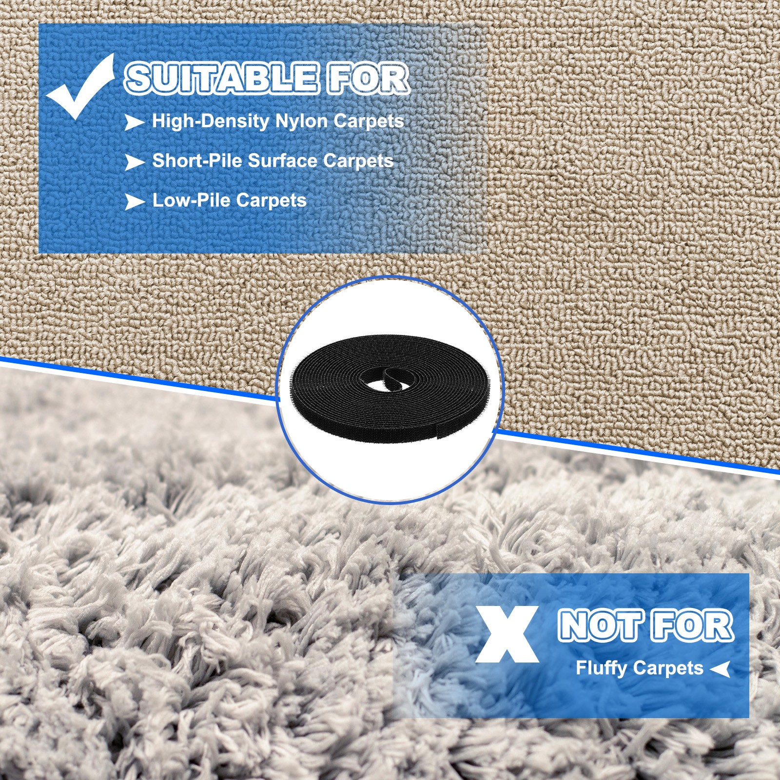 2pcs Carpet Marker Strips 0.4 Inch x 16.4 Ft, Floor Markers Nylon Strip, Black