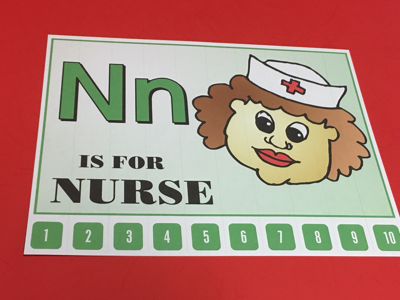 Letter N Nurse – Number Sequencing Puzzle, numbers 1-10 Laminated