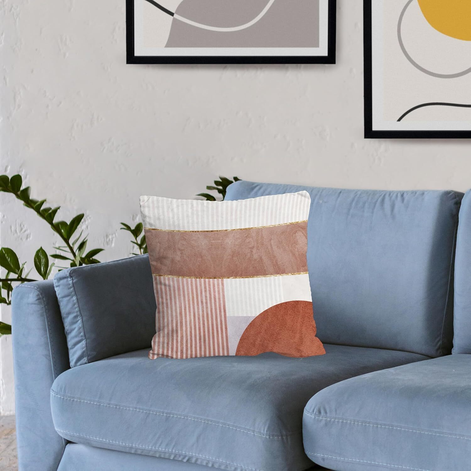 Nogrit Boho Pillow Covers 18×18, Abstract Neutral Beige and Rose, Mid Century