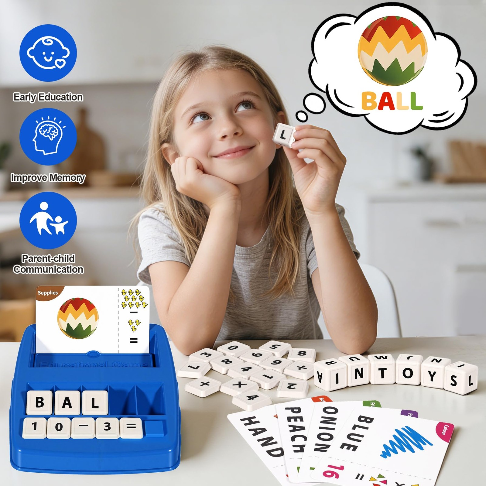 ACGROW 2 in 1 Kids Educational Toys, Spelling & Math Learning Game Dark Blue