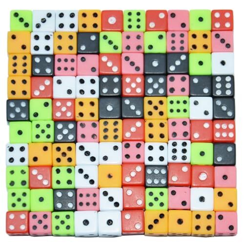 100 Assorted D6 Mini Tiny Dice Game Dot Square Dice for Square Corner-D8mm