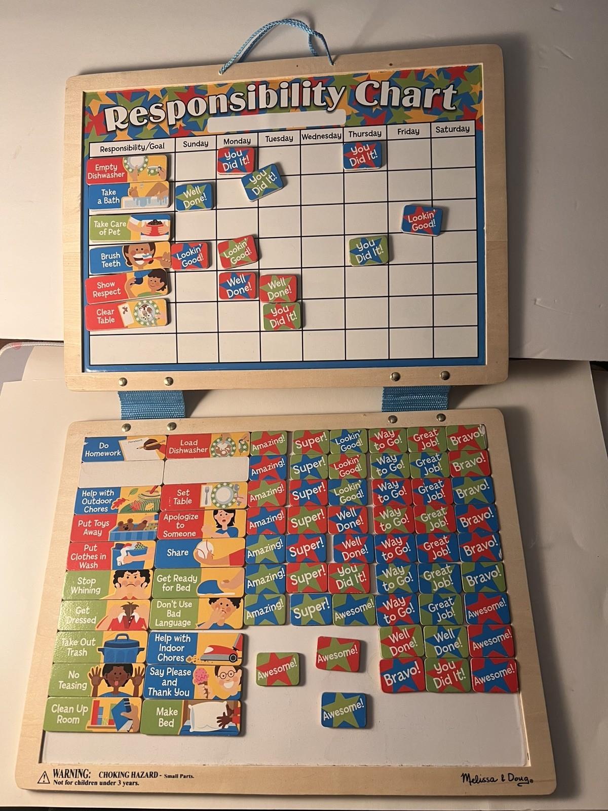 Melissa & Doug Responsibility hang magnet Chart Wood Board Learn aid -Preowned