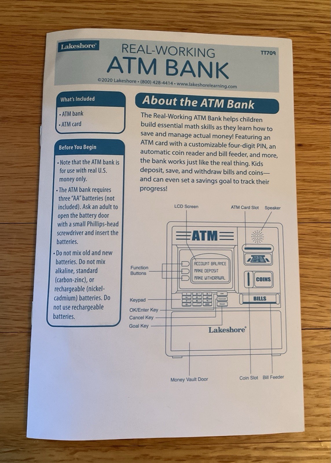 Lakeshore Learning Real Working ATM BANK w/ Card, Money, Instructions WORKING