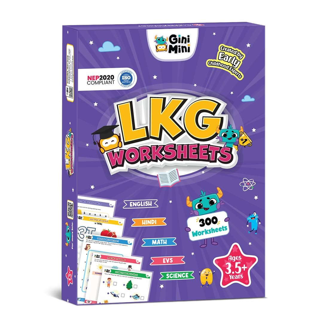 300 LKG Worksheets for Ages 3.5+ | English, Math, EVS, Science & Hindi, Index…