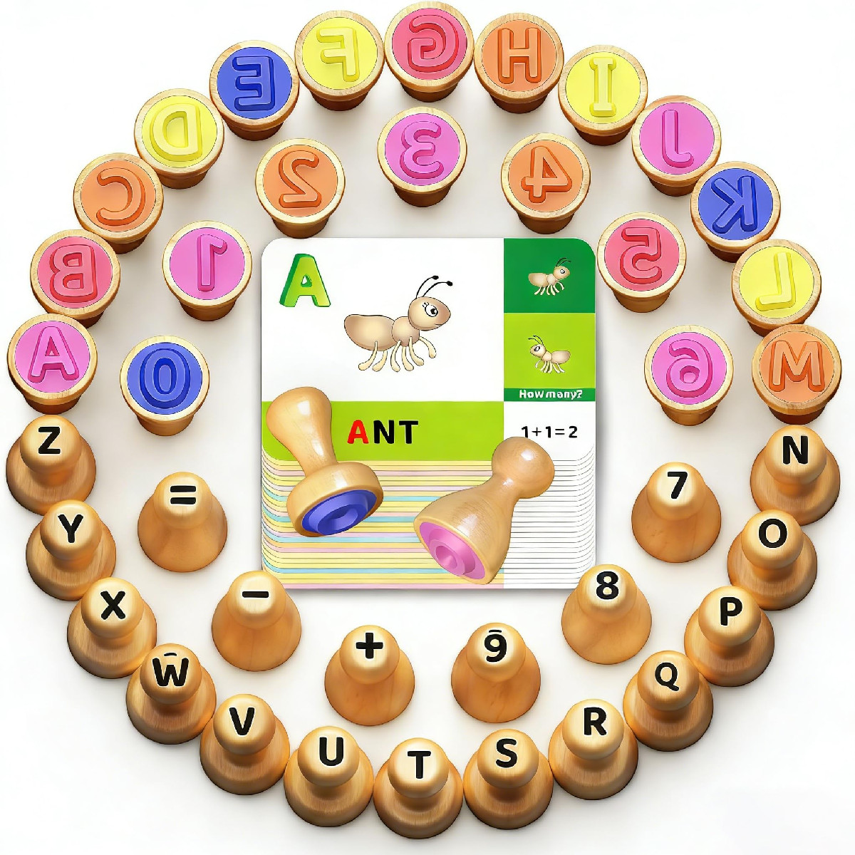 Flycoost Wooden Alphabet Number Stamp For Kidsmontessori Toys For 3 4 5 Year