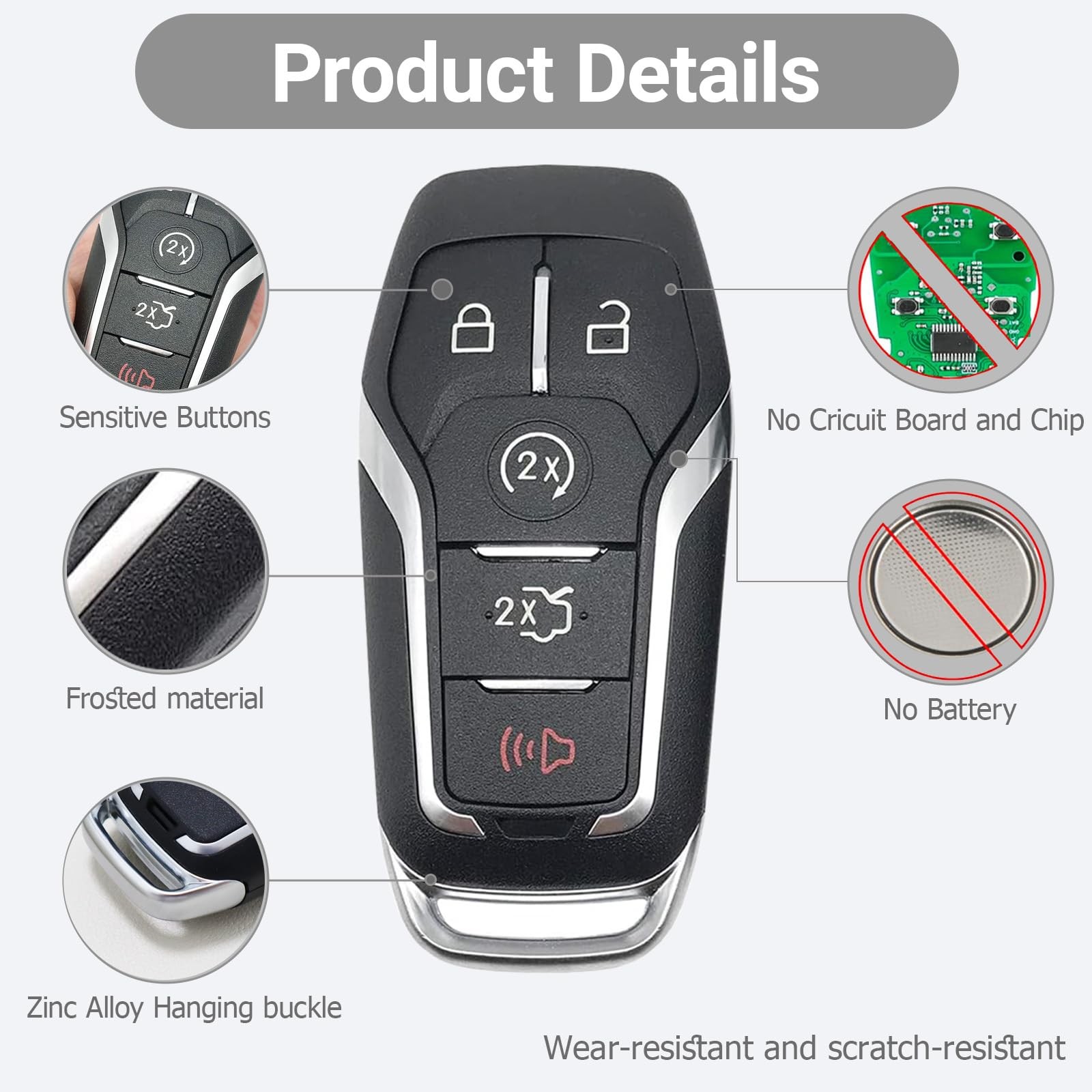 Horande Replacement Key Fob Shell fit for Ford Fusion Explorer s, Black
