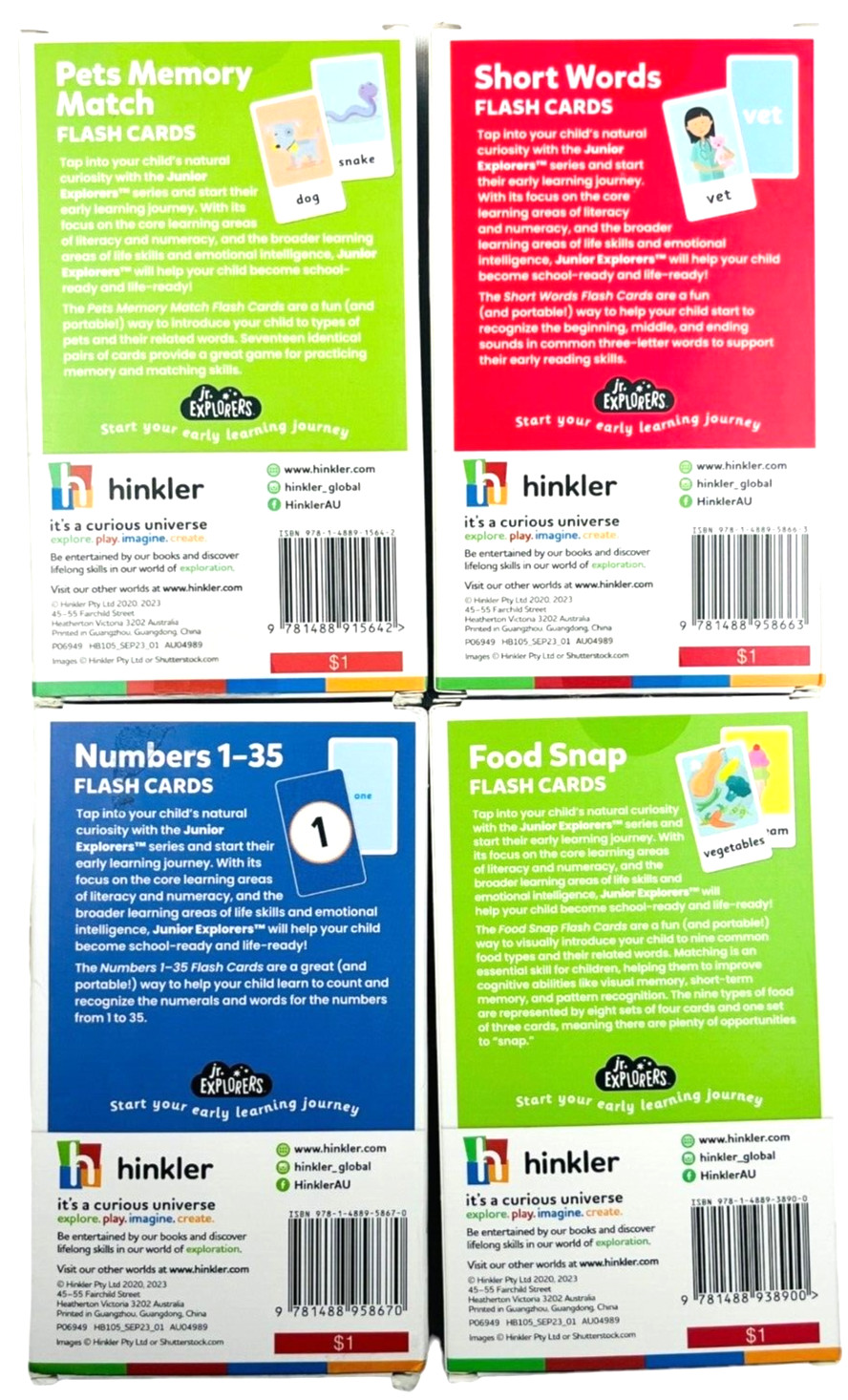 jr. Explorers Flash Cards – Numbers/Pets Memory/Short Words/Food – NEW LOT of 4