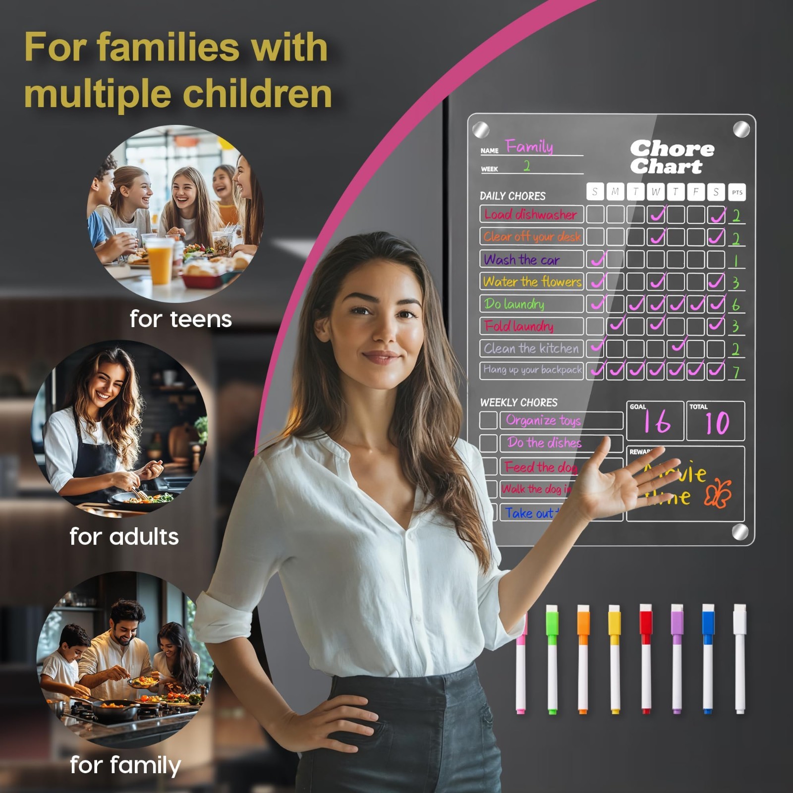 Acrylic Magnetic Chore Chart Set for Kids & Adults – Dry Erase Reward Board, 12″