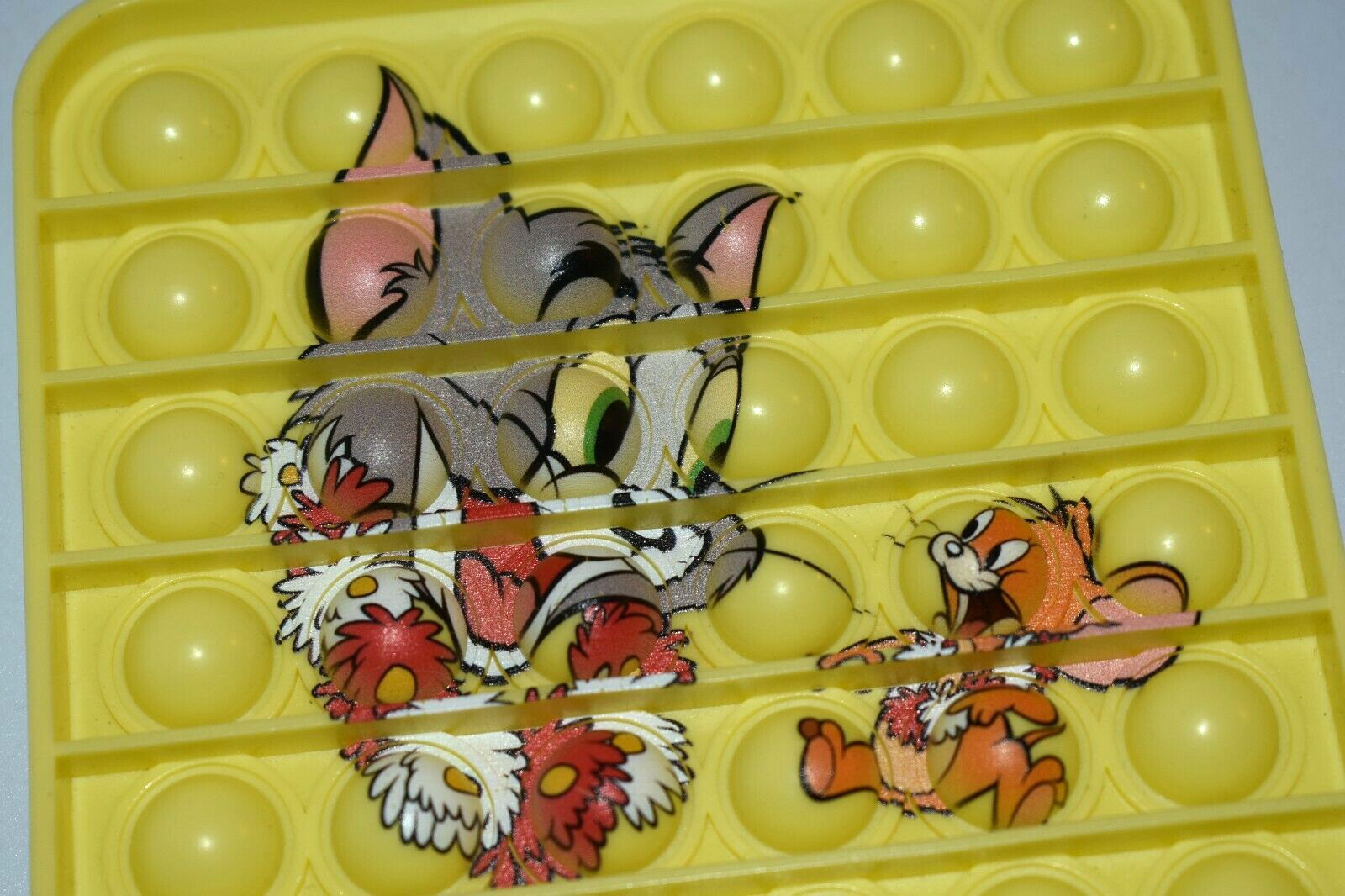 Tom & Jerry Yellow Square Cat Mouse Push Pop Squisher