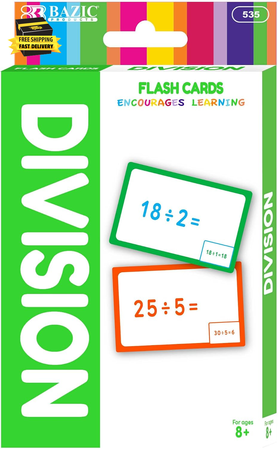 BAZIC Division Flash Cards (36/Pack) | Answer Printed on Each Card for Self-Chec