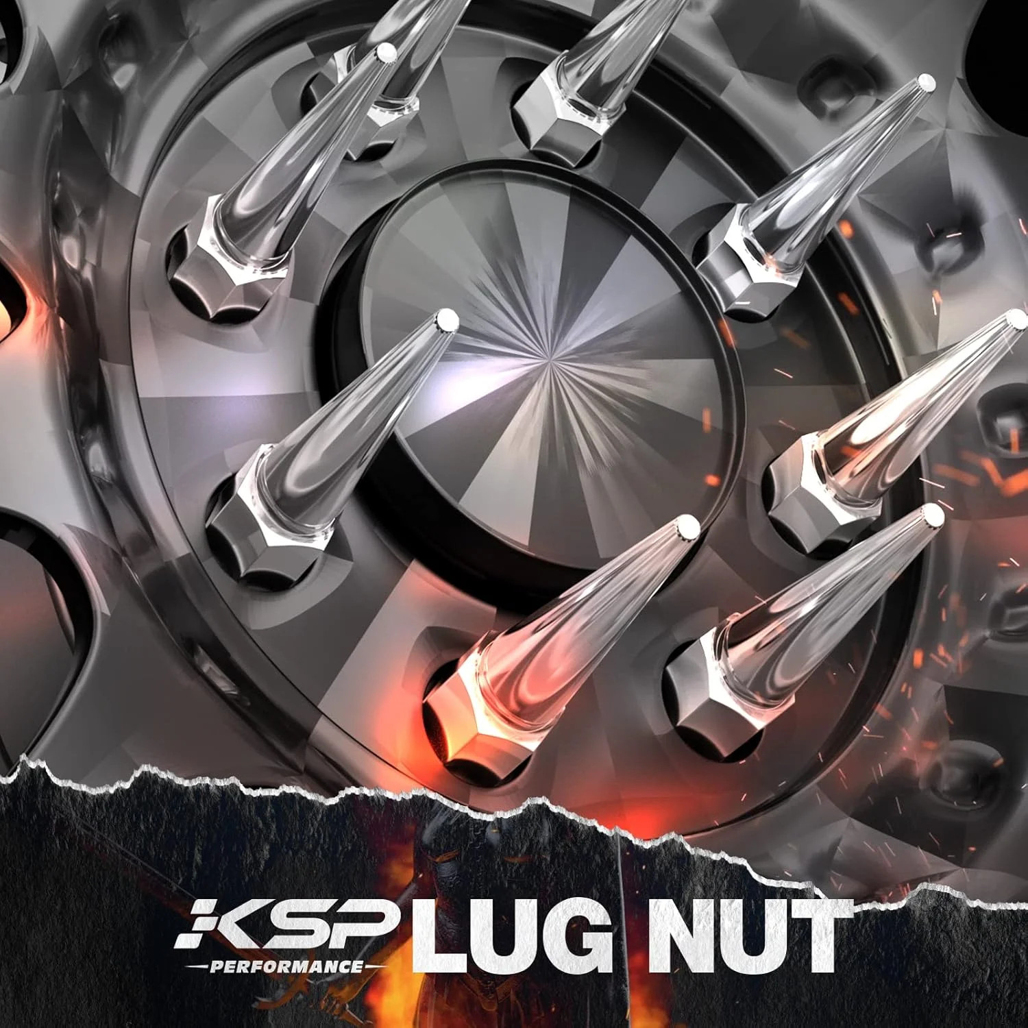 KSP M14X1.5 Spike Lug Nuts, 32PCS Chrome 14mmx1.5 Wheel Spiked Lug Nut for Silve