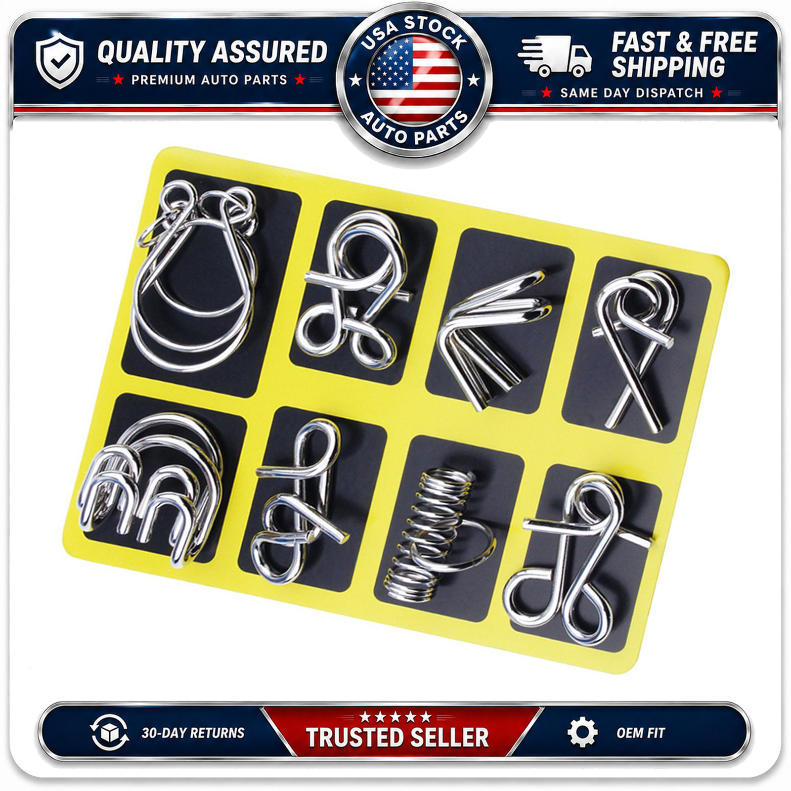 8PCS Brain Teaser Metal Wire Puzzle Set Yellow Kids Adults Gift Toy