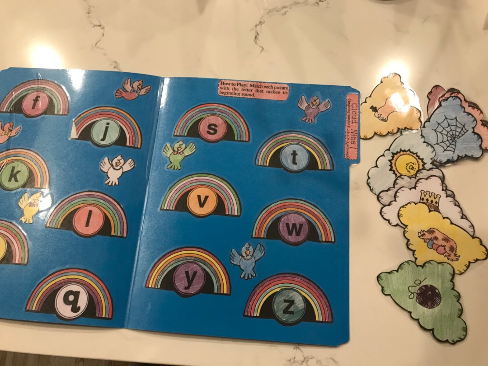 Cloud Nine! Beginning sounds Grade K language arts file folder game teacher