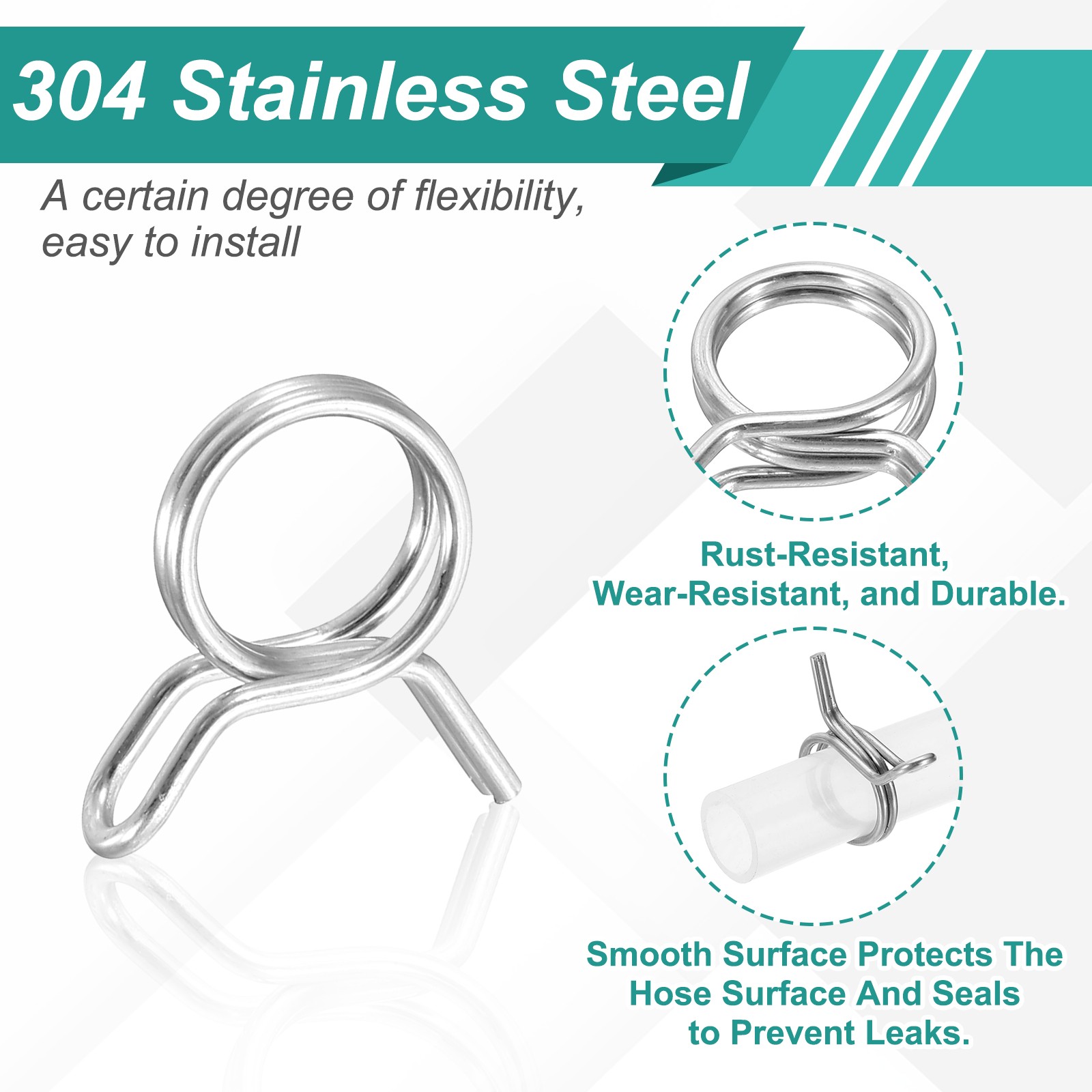 25Pcs 10mm ID 10-11.7mm OD Double Wire Spring Hose Clamp Spring Clips Clamps