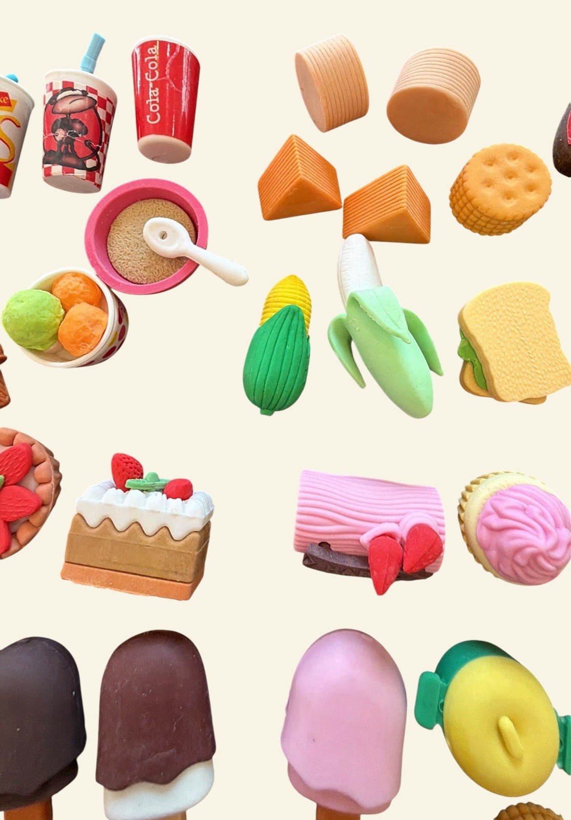 Huge Lot Mini Food Erasers Kawaii Puzzle Rubber Fidget Toys Bulk Kids Prizes