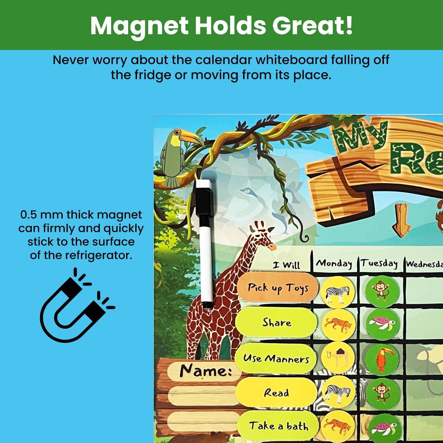 Magnetic Dry Erase Chore Chart for Reward and Responsibility, Home or Classroom
