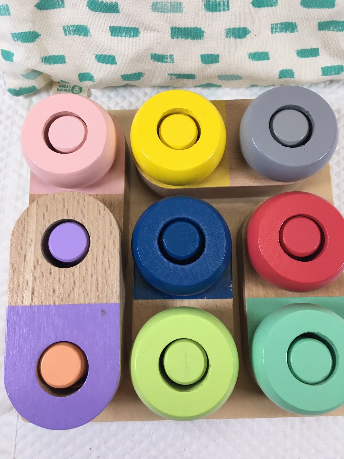 Kiwico Panda Crate Wooden Color Sorting Peg Ring Toy Educational Puzzle Toddler