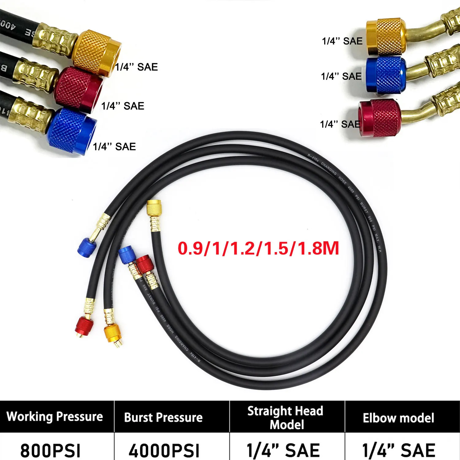 AC Charging Hose Tube Kit Hose Low Loss Fittings for R134A R12 R22 Refrigerant