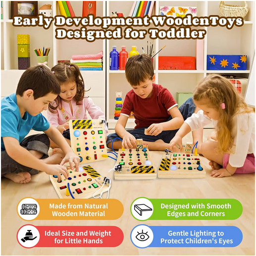 Montessori Busy Board Wooden Sensory Toy w/ Light Switch