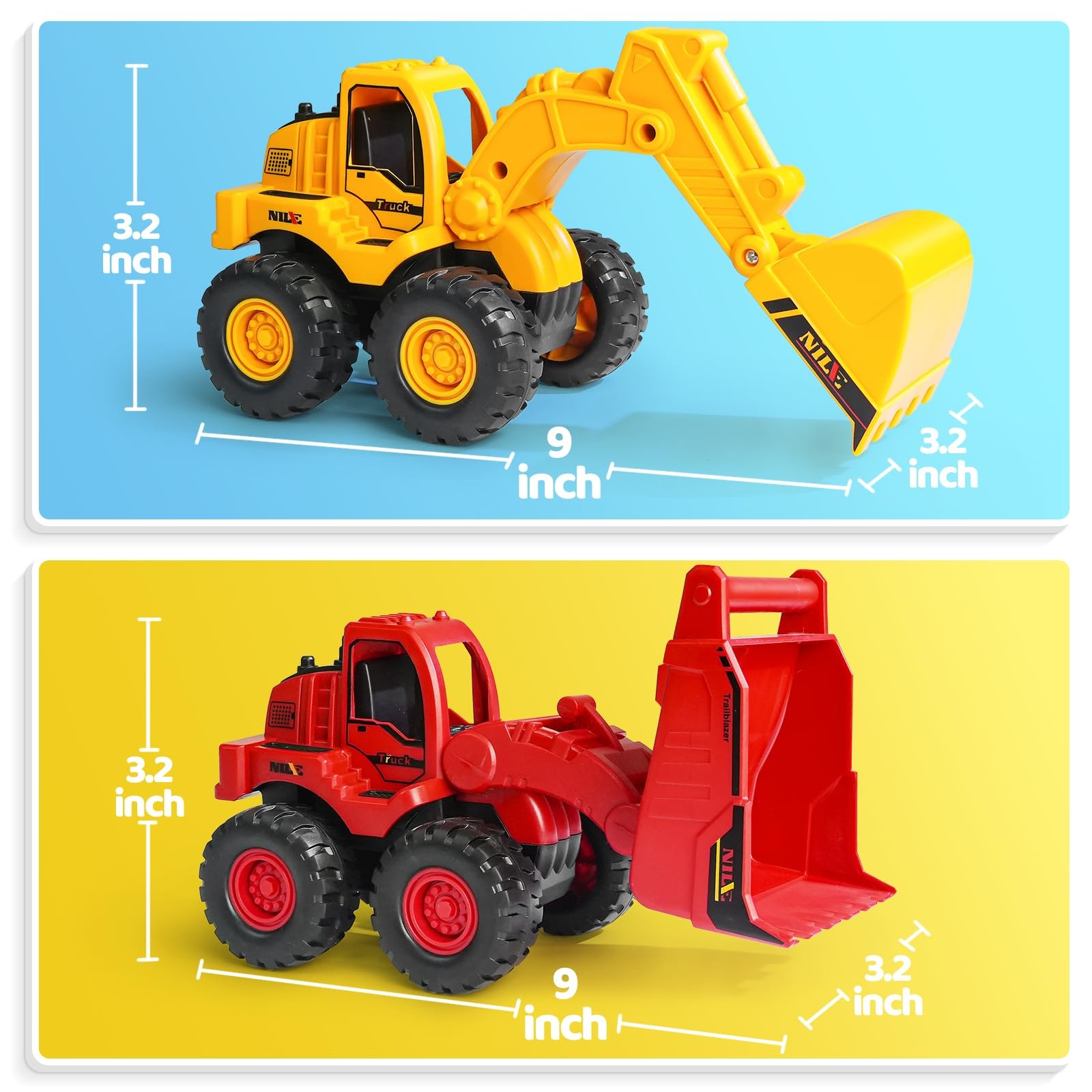 Beestech Construction Toys, Friction Powered Excavator Large, Yellow and Red