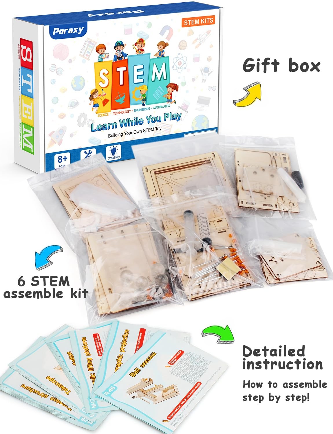 Poraxy 6 in 1 STEM Kits for Kids Age 8-10, 2 inches x 8 x 6