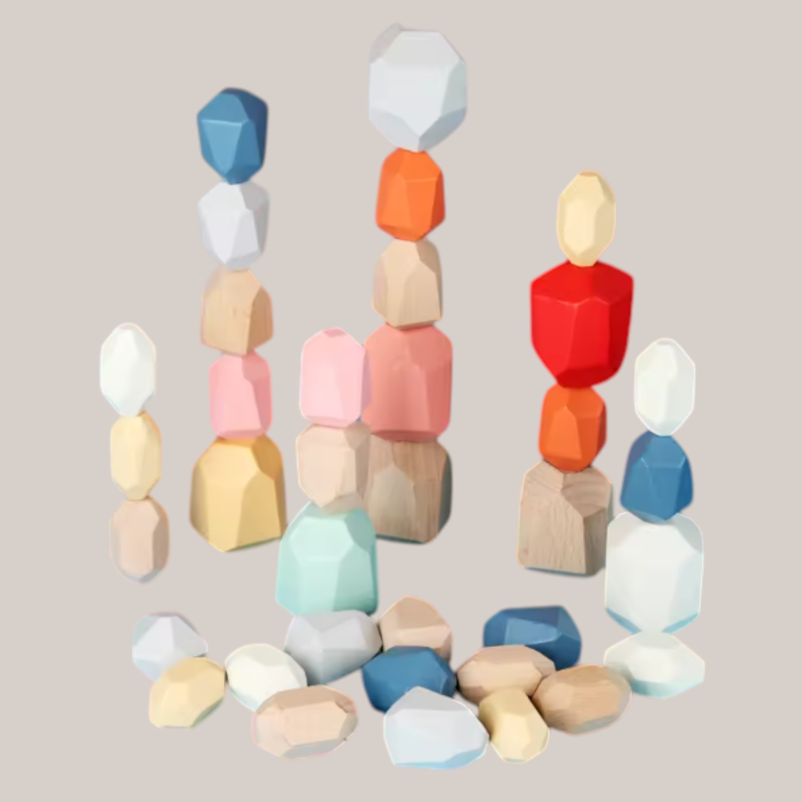 Wooden Sorting Stacking Rocks Sensory Learning Toys for Kids 21pcs B