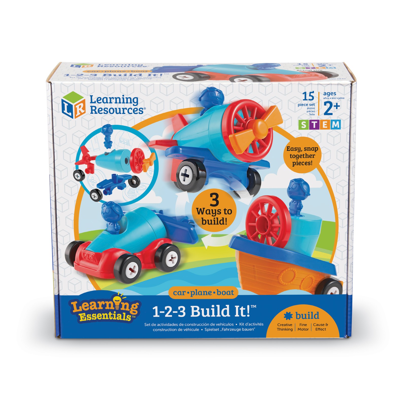 New – Learning Resources Learning Essentials – 1-2-3 Build It! Car-Plane-Boat