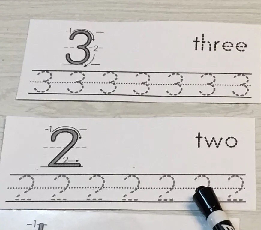 Numbers 1-20 Directional lines -laminated dry erase cards. Preschool Tracing.