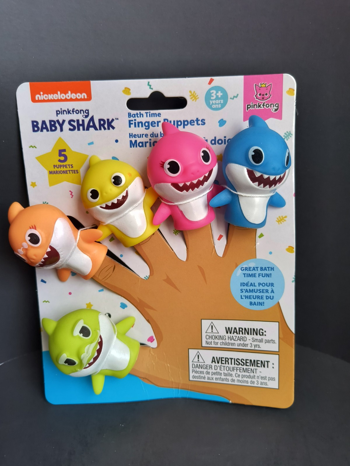 Nickelodeon Pinkfong Baby Shark 🦈Vinyl 5 Finger Puppets Age 3+ Bath Time Fun 🆕
