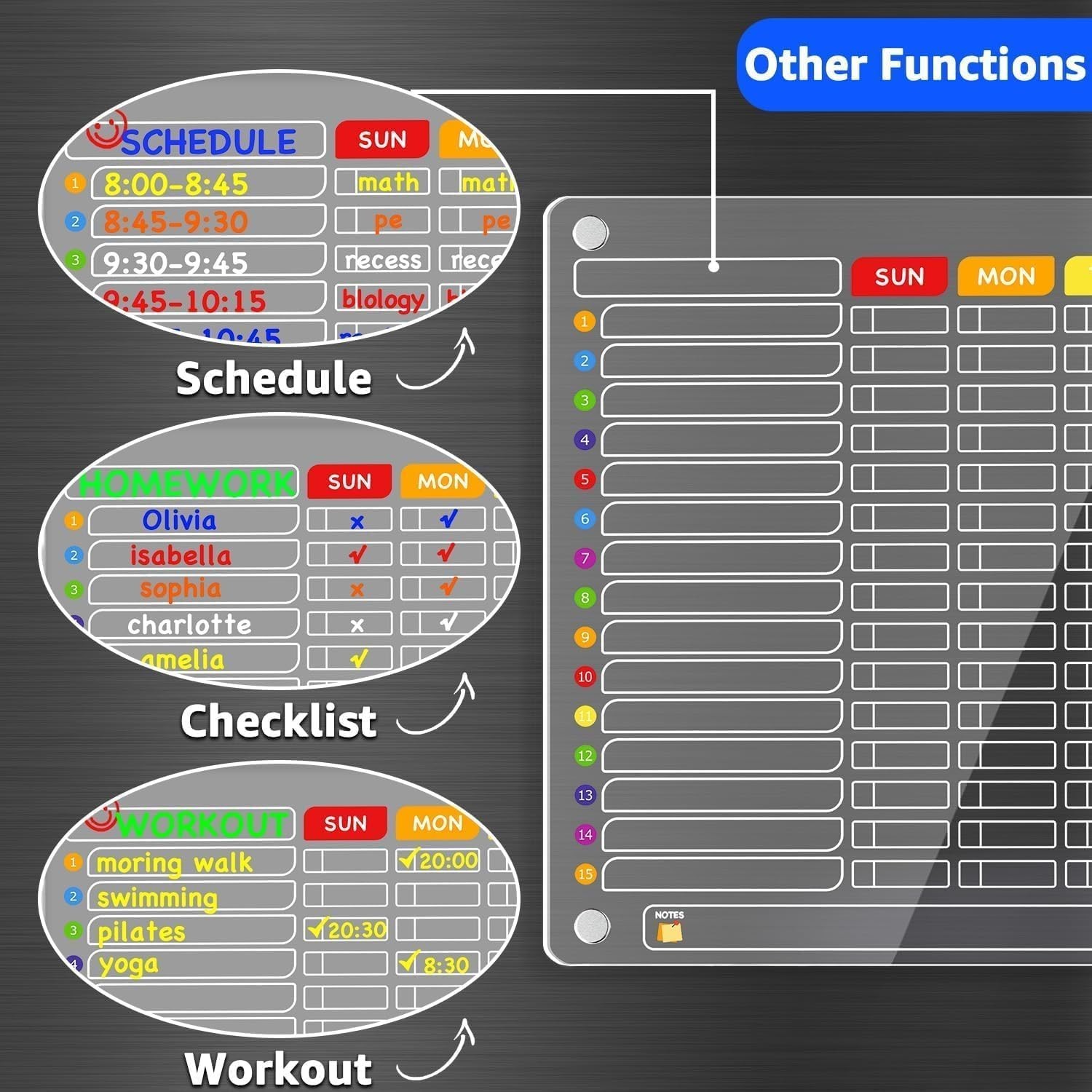 Large Acrylic Magnetic Chore Chart for Families – 16″x12″ Dry Erase Board, 12 Ma