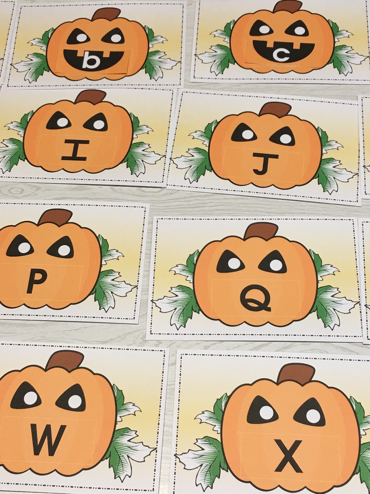 Jack O Lantern – Uppercase Lower case Match Pumpkins – Laminated Activity Set